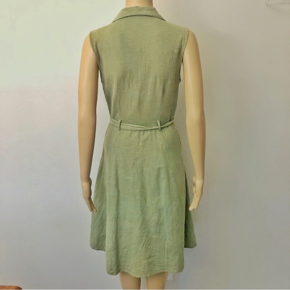 SUZY SHIER Mint Green Shirt Button Down Belted A Line Sleeveless Midi Dress. - Picture 8 of 9